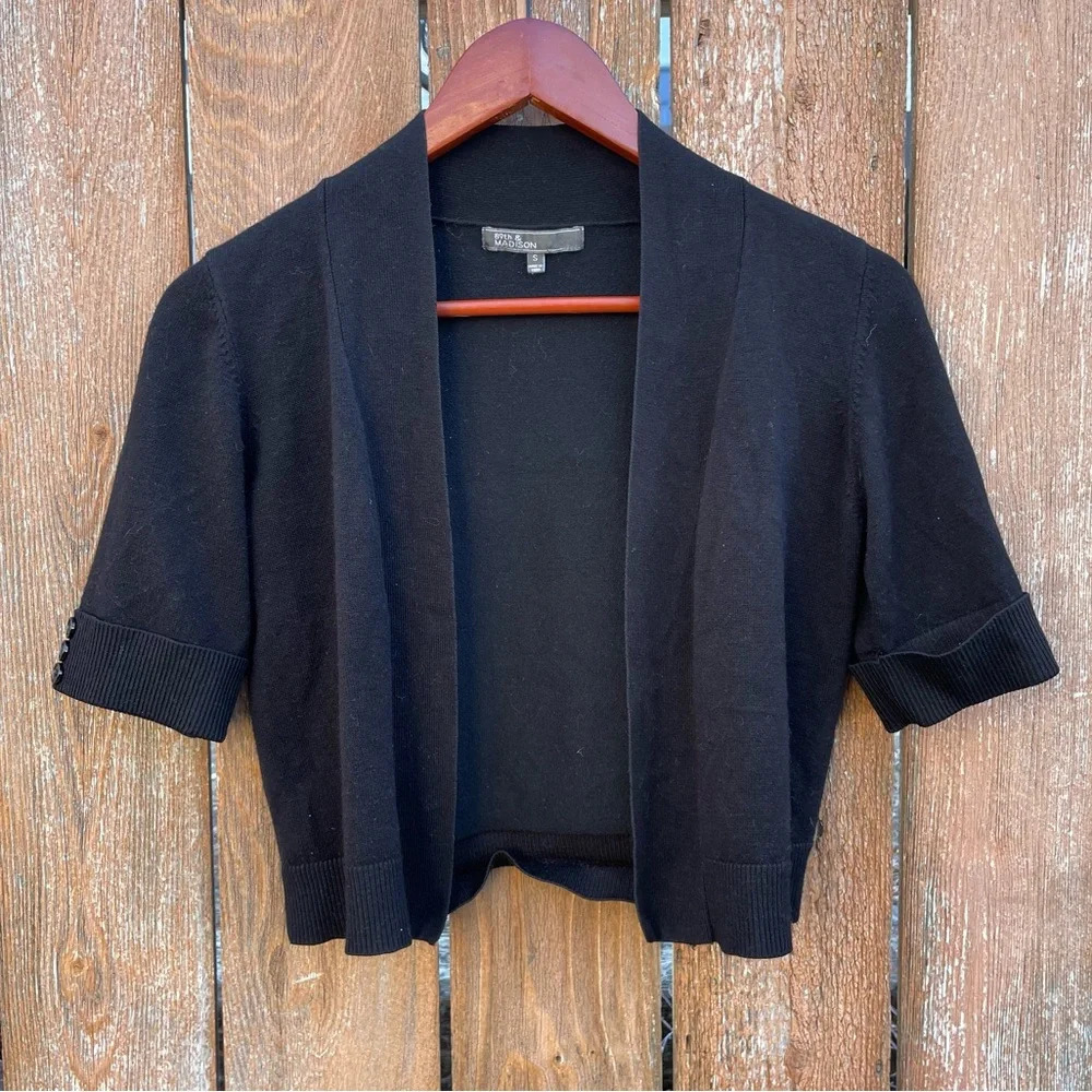 89th & MADISON Women’s Cropped Black Open Front Sweater 3/4 Sleeve Size Small